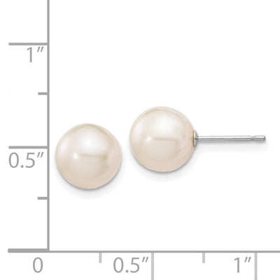 14K White Gold White Round Freshwater Cultured Pearl Stud Post Earrings