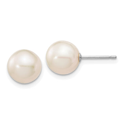 14K White Gold White Round Freshwater Cultured Pearl Stud Post Earrings