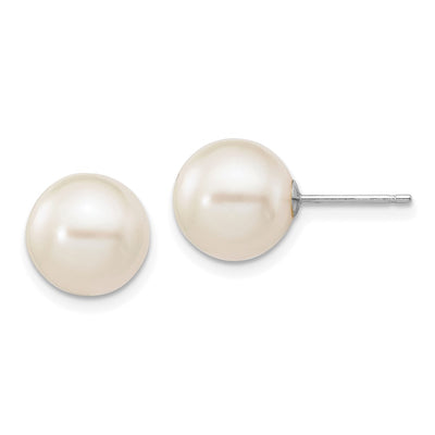 14K White Gold White Round Freshwater Cultured Pearl Stud Post Earrings