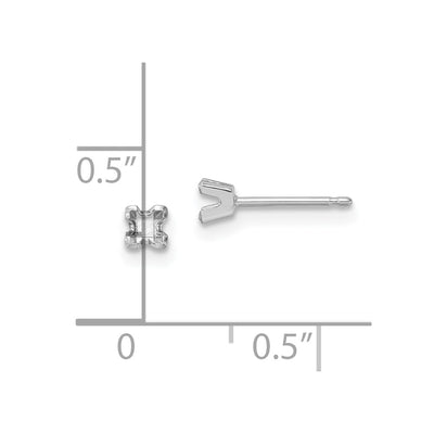 14K White Gold Princess Cut Stud Earring Mountings, 2.75 x 2.75mm