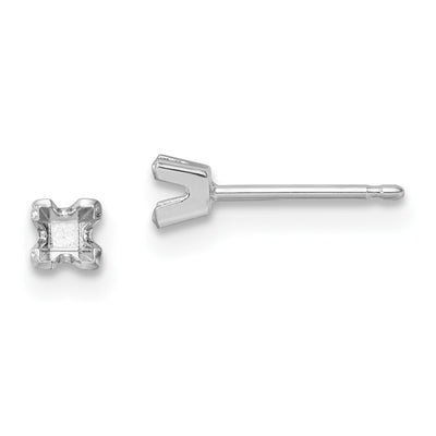 14K White Gold Princess Cut Stud Earring Mountings, 2.75 x 2.75mm