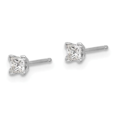 14K White Gold VS Quality Complete Princess Cut Diamond Earrings, 2.75 x 2.75mm