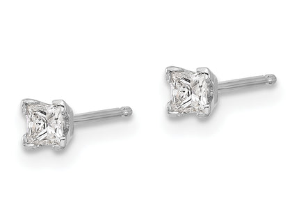 14k White Gold AA Quality Complete Princess Cut Diamond Earrings, 2.75 x 2.75mm