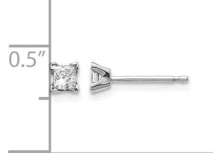 14k White Gold AA Quality Complete Princess Cut Diamond Earrings, 2.75 x 2.75mm