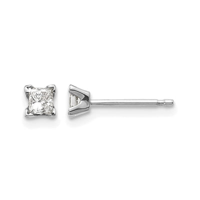 14K White Gold VS Quality Complete Princess Cut Diamond Earrings, 2.75 x 2.75mm