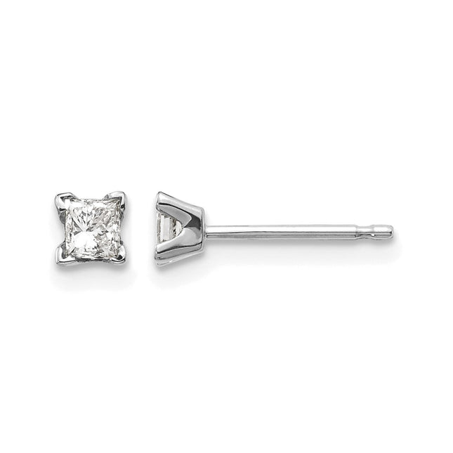 14k White Gold Aaa Quality Complete Princess Cut Diamond Earring, 2.75 x 2.75mm