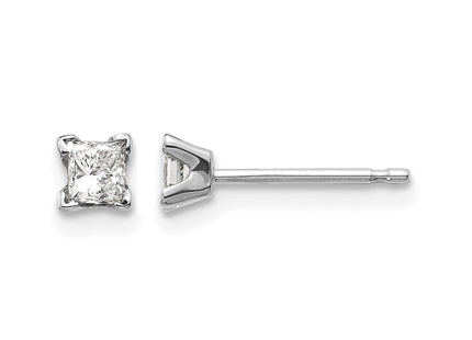 14k White Gold AA Quality Complete Princess Cut Diamond Earrings, 2.75 x 2.75mm