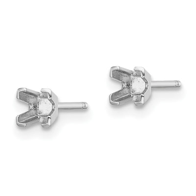 14K White Gold Princess Cut Stud Earring Mountings, 3 x 3mm