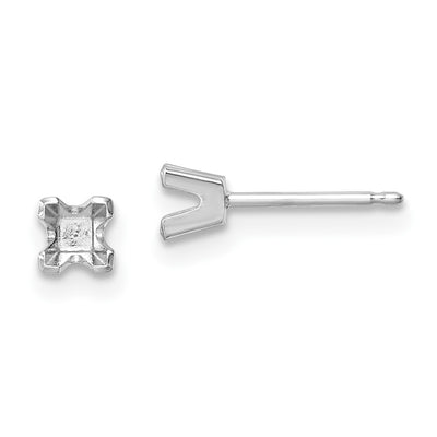 14K White Gold Princess Cut Stud Earring Mountings, 3 x 3mm