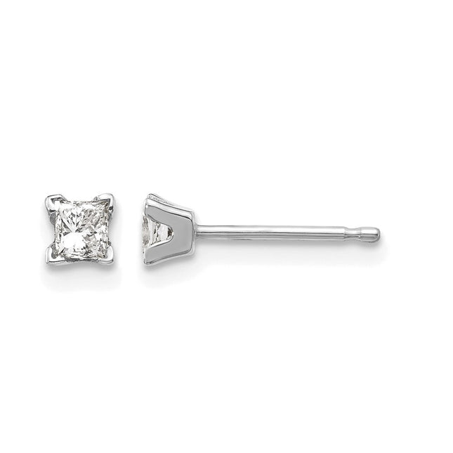 14k White Gold VS Quality Complete Princess Cut Diamond Earrings, 3 x 3mm