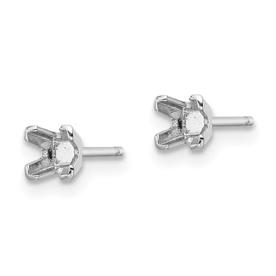 14K White Gold Princess Cut Stud Earring Mountings, 3.25 x 3.25mm