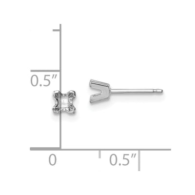 14K White Gold Princess Cut Stud Earring Mountings, 3.25 x 3.25mm