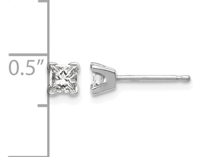 14k White Gold AA Quality Complete Princess Cut Diamond Earrings, 3.25 x 3.25mm