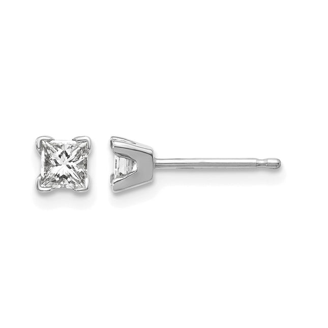 14k White Gold Aaa Quality Complete Princess Cut Diamond Earring, 3.25 x 3.25mm