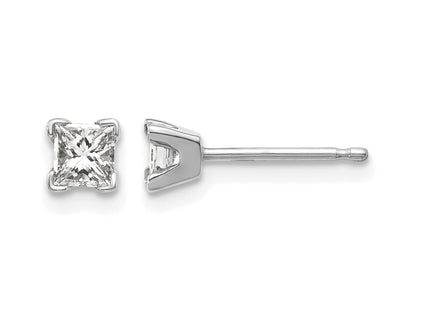 14k White Gold AA Quality Complete Princess Cut Diamond Earrings, 3.25 x 3.25mm