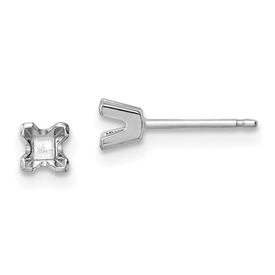 14K White Gold Princess Cut Stud Earring Mountings, 3.25 x 3.25mm