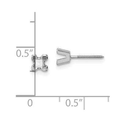 14K White Gold Princess Cut Stud Earring Mountings, 3.5 x 3.5mm