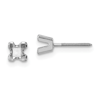 14K White Gold Princess Cut Stud Earring Mountings, 3.5 x 3.5mm