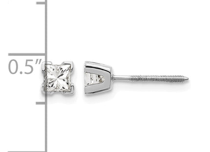 14k White Gold AA Quality Complete Princess Cut Diamond Earrings, 3.5 x 3.5mm