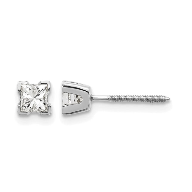 14k White Gold Aaa Quality Complete Princess Cut Diamond Earring, 3.5 x 3.5mm