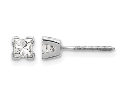 14k White Gold AA Quality Complete Princess Cut Diamond Earrings, 3.5 x 3.5mm