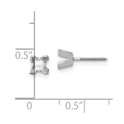 14K White Gold Princess Cut Stud Earring Mountings, 3.75 x 3.75mm