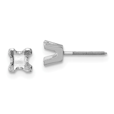 14K White Gold Princess Cut Stud Earring Mountings, 3.75 x 3.75mm