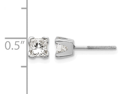14k White Gold AA Quality Complete Princess Cut Diamond Earrings, 3.75 x 3.75mm