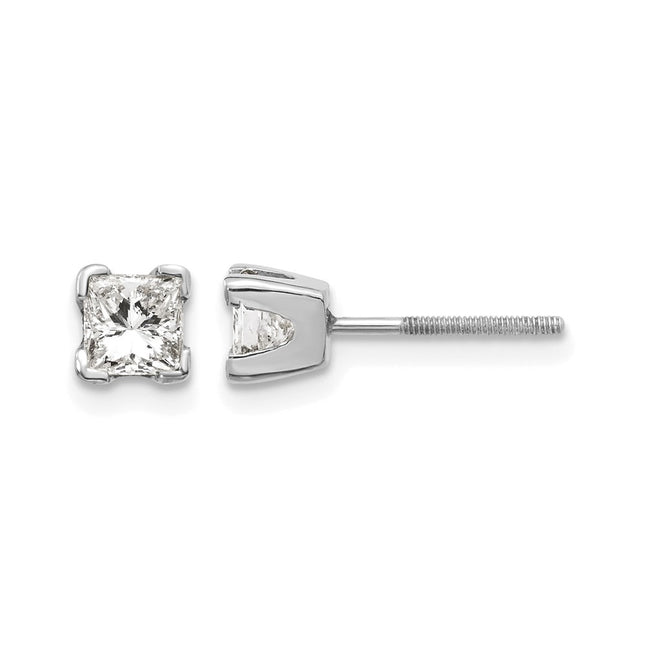 14k White Gold VS Quality Complete Princess Cut Diamond Earrings, 3.75 x 3.75mm