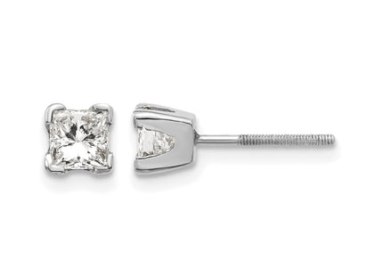 14k White Gold AA Quality Complete Princess Cut Diamond Earrings, 3.75 x 3.75mm