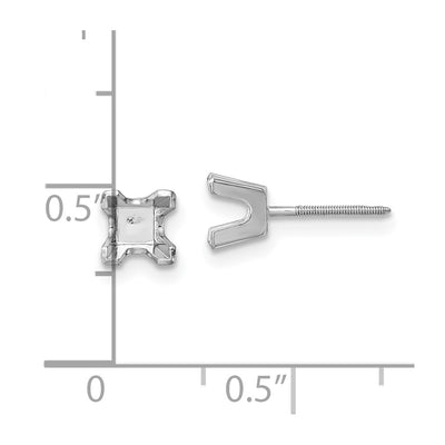 14K White Gold Princess Cut Stud Earring Mountings, 4 x 4mm