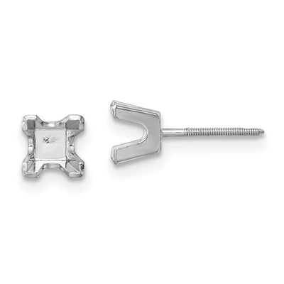 14K White Gold Princess Cut Stud Earring Mountings, 4 x 4mm