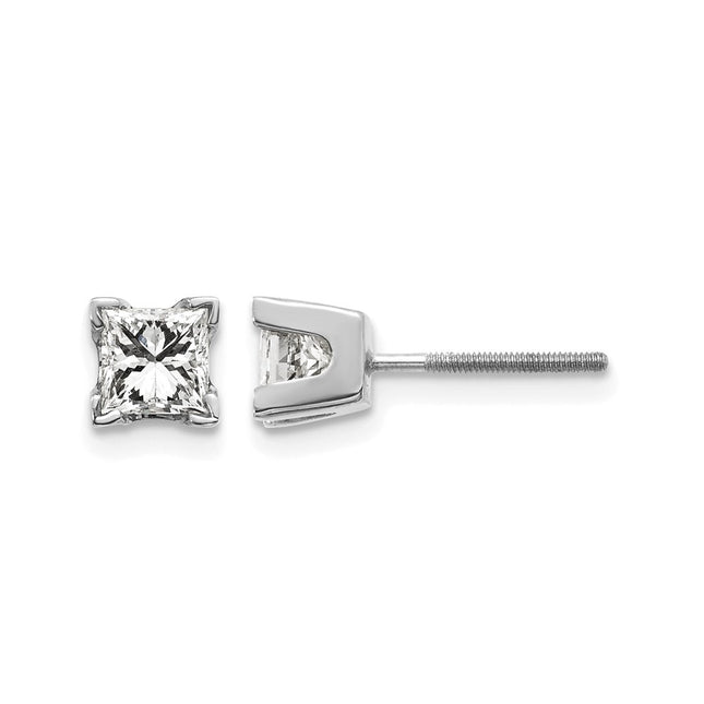 14k White Gold AA Quality Complete Princess Cut Diamond Earrings, 4 x 4mm