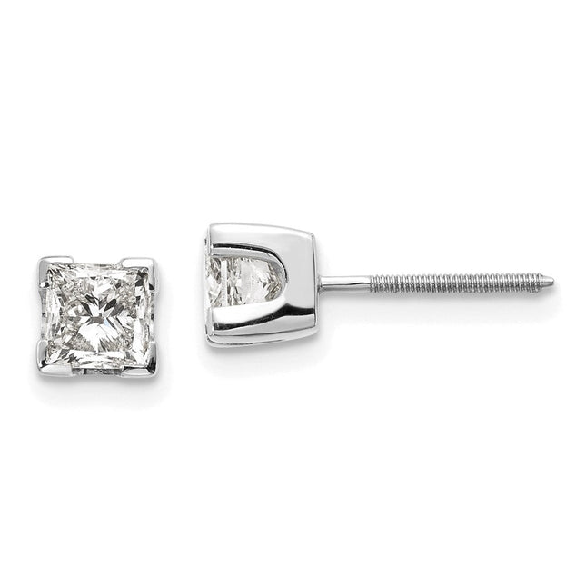 14k White Gold AA Quality Complete Princess Cut Diamond Earrings, 4.5 x 4.5mm