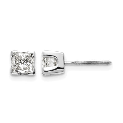 14K White Gold Princess Cut Stud Earring Mountings, 4.5 x 4.5mm