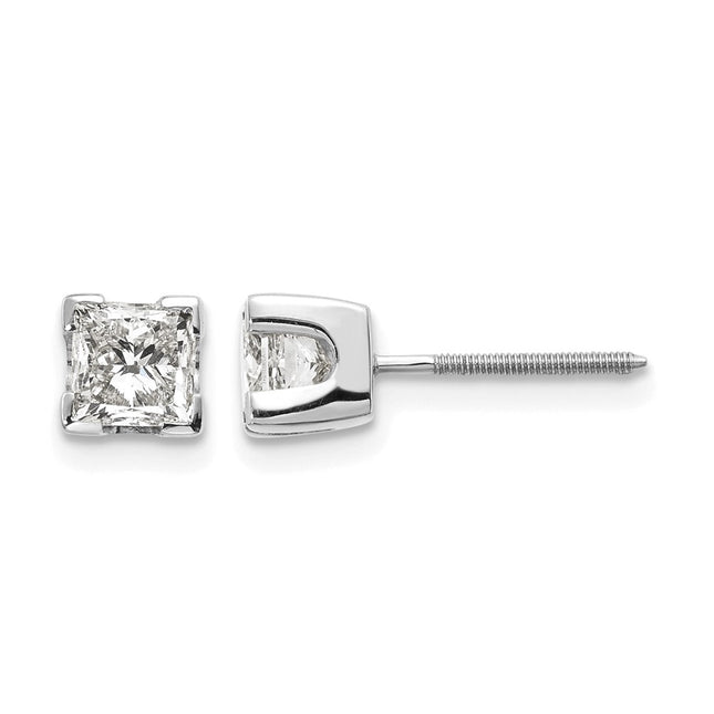 14k White Gold VS Quality Complete Princess Cut Diamond Earrings, 4.5 x 4.5mm