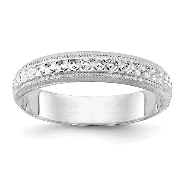 14k White Gold Design Etched Wedding Band