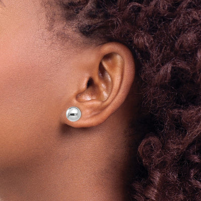 14K White Gold Polished Ball Post Earrings, 9 x 9mm