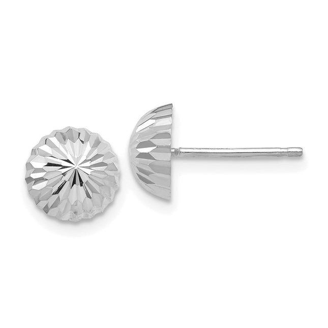 14k White Gold Polished & Diamond-Cut Half Ball Post Earrings, 8 x 8mm