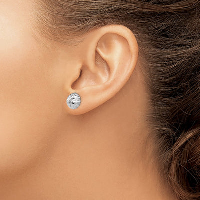 14K White Gold Polished & Diamond-Cut Half Ball Post Earrings, 9.5 x 9.5mm