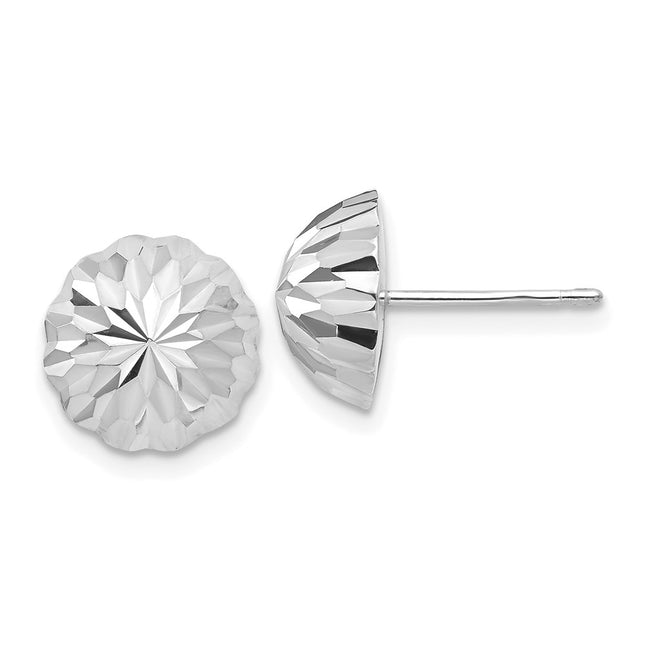 14k White Gold Polished & Diamond-Cut Half Ball Post Earrings, 9.5 x 9.5mm