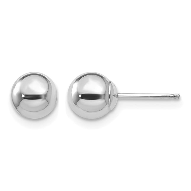14k White Gold Polished Ball Post Earrings, 6 x 6mm