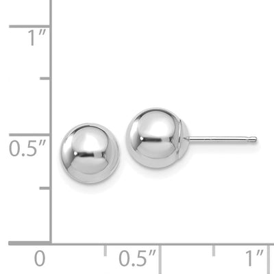 14K White Gold Polished Ball Post Earrings, 7 x 7mm