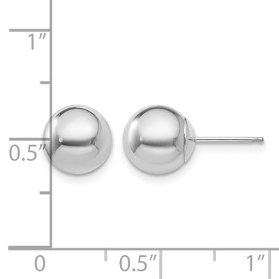 14K White Gold Polished Ball Post Earrings, 8 x 8mm