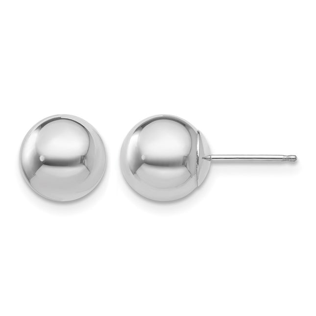 14k White Gold Polished Ball Post Earrings, 8 x 8mm