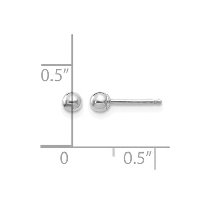 14K White Gold Polished Ball Post Earrings, 3 x 3mm