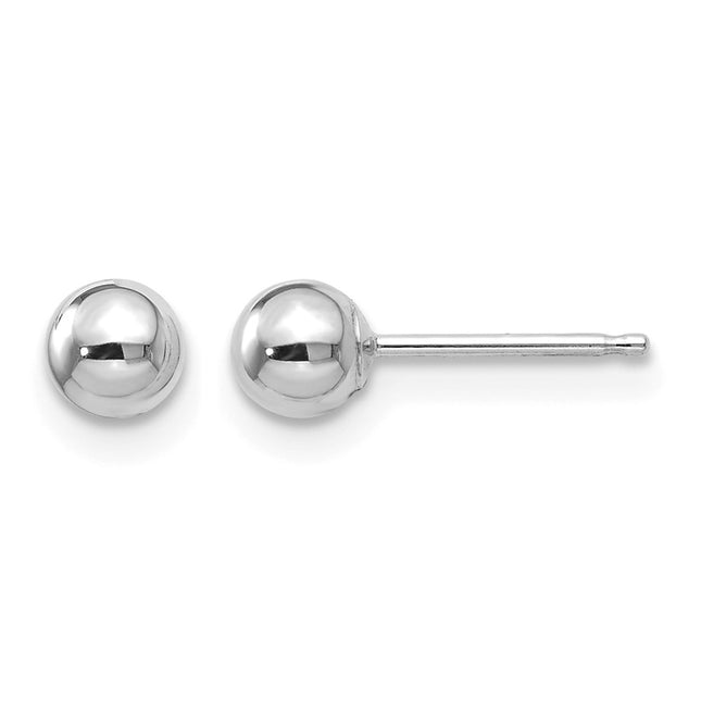 14k White Gold Polished Ball Post Earrings, 4 x 4mm