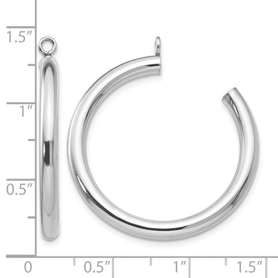 14K White Gold Polished Tube Hoop Earring Jackets, 30 x 3mm