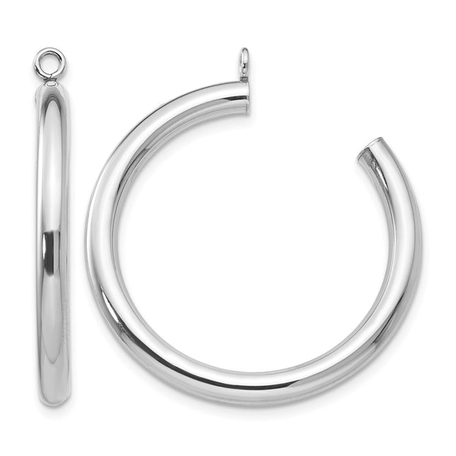 14k White Gold Polished Tube Hoop Earring Jackets, 30 x 3mm
