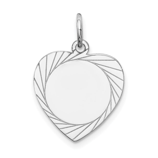 14k White Gold Etched Design .013 Gauge Engravable Heart Charm, 21 x 15mm
